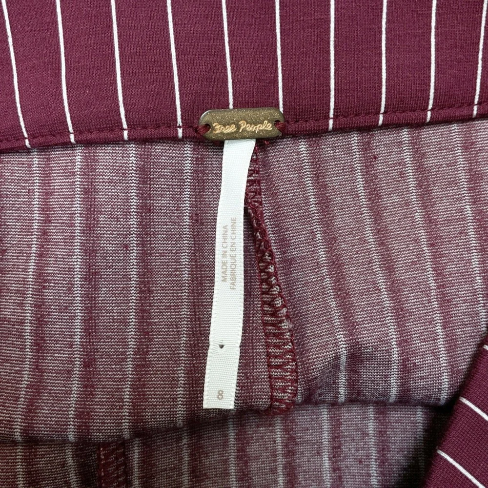 Free People Burgundy Striped Mari Ponte Flared Casual Trouser Pants Size‎ 8
